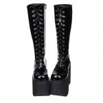 Black Patent Lace Up High Top Lolita Platforms Punk Rock Chunky Heels Boots Creepers Shoes